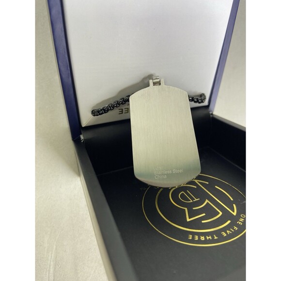 Faith Jewelry Mens Stainless Steel Two Tone Crystal Cross Tag Pendant Necklace - Picture 3 of 10